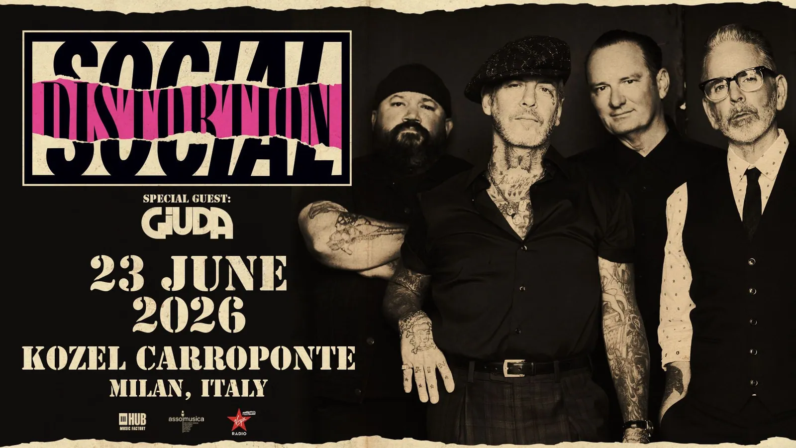 Social Distortion European Tour 2026 — Kozel Carroponte, 23 Jun (landscape).