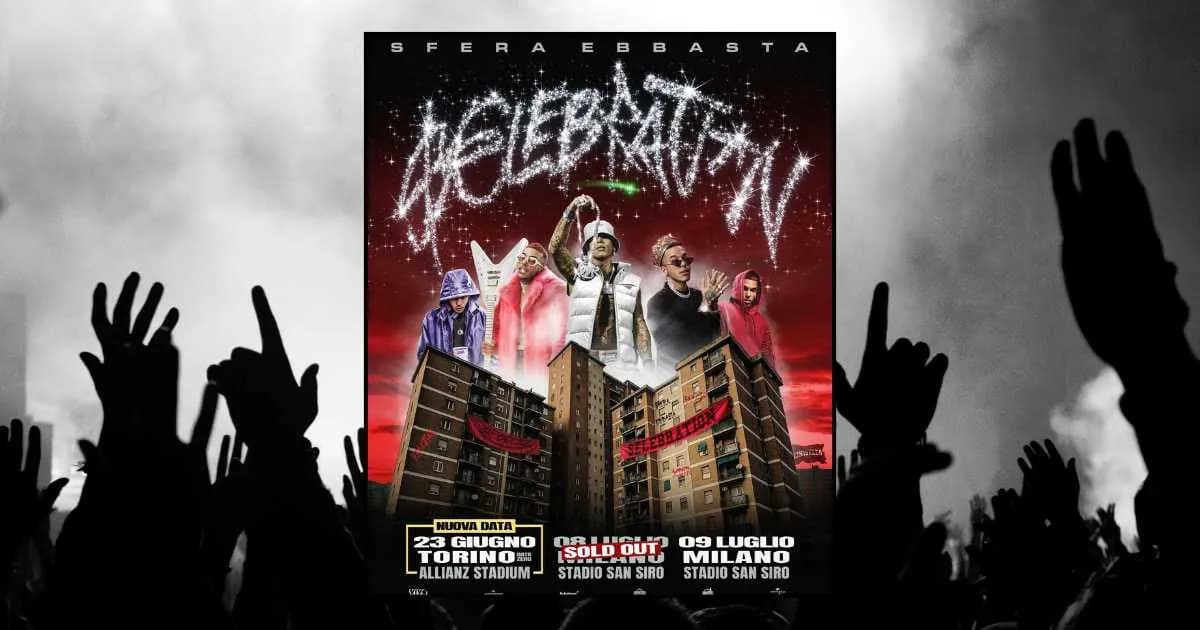 Sfera Ebbasta at the Allianz Stadium, Turin — 23 June 2026.